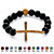 SETA JEWELRY Genuine Onyx Beaded Horizontal Cross Simulated Birthstone Stretch Bracelet in Silvertone 8"-111 at Seta Jewelry