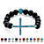 SETA JEWELRY Genuine Onyx Beaded Horizontal Cross Simulated Birthstone Stretch Bracelet in Silvertone 8"-112 at Seta Jewelry