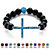SETA JEWELRY Genuine Onyx Beaded Horizontal Cross Simulated Birthstone Stretch Bracelet in Silvertone 8"-11 at Seta Jewelry