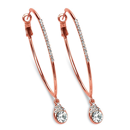 Crystal Drop Hoop Earrings in Rose Gold-Plated (1 1/2") at PalmBeach Jewelry