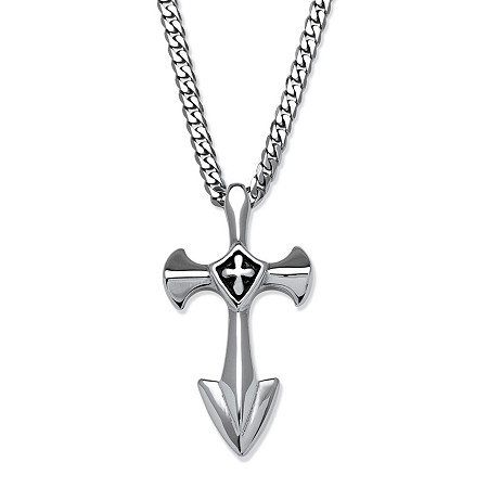 Men's Cross Pendant with Blackened Cross Accent in Stainless Steel 24" at PalmBeach Jewelry