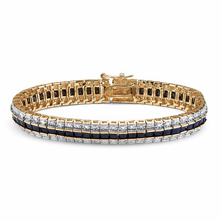Princess-Cut Midnight Blue Sapphire and Diamond Accent Tennis Bracelet (13.75 TCW) 18k Gold-Plated at PalmBeach Jewelry