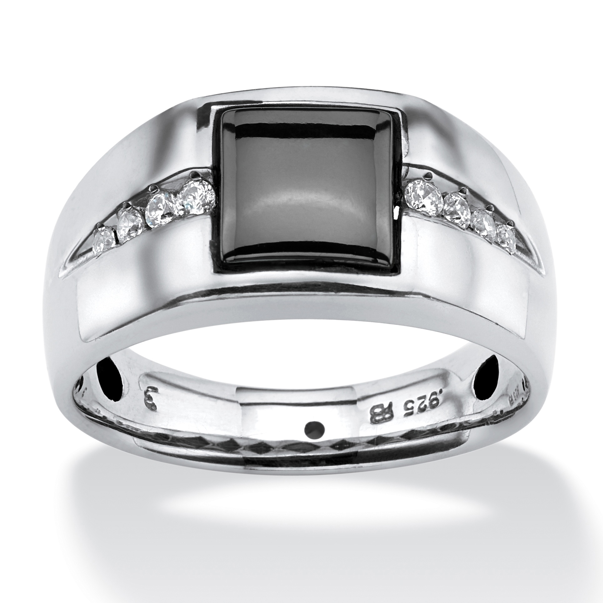 Men's .30 TCW Genuine Hematite and White Sapphire Ring in Platinum Over ...