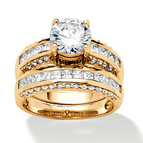 2 Piece 3.19 TCW Round Cubic Zirconia Bridal Ring Set in 14k Gold Plated Sterling Silver