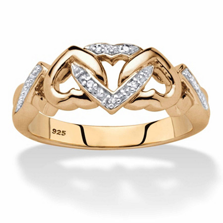 Diamond Accent Two-Tone Interlocking Hearts Ring in 18k Gold over Sterling Silver at PalmBeach Jewelry