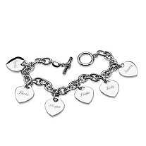 Personalized 6 Heart Charm Toggle Bracelet in Silvertone