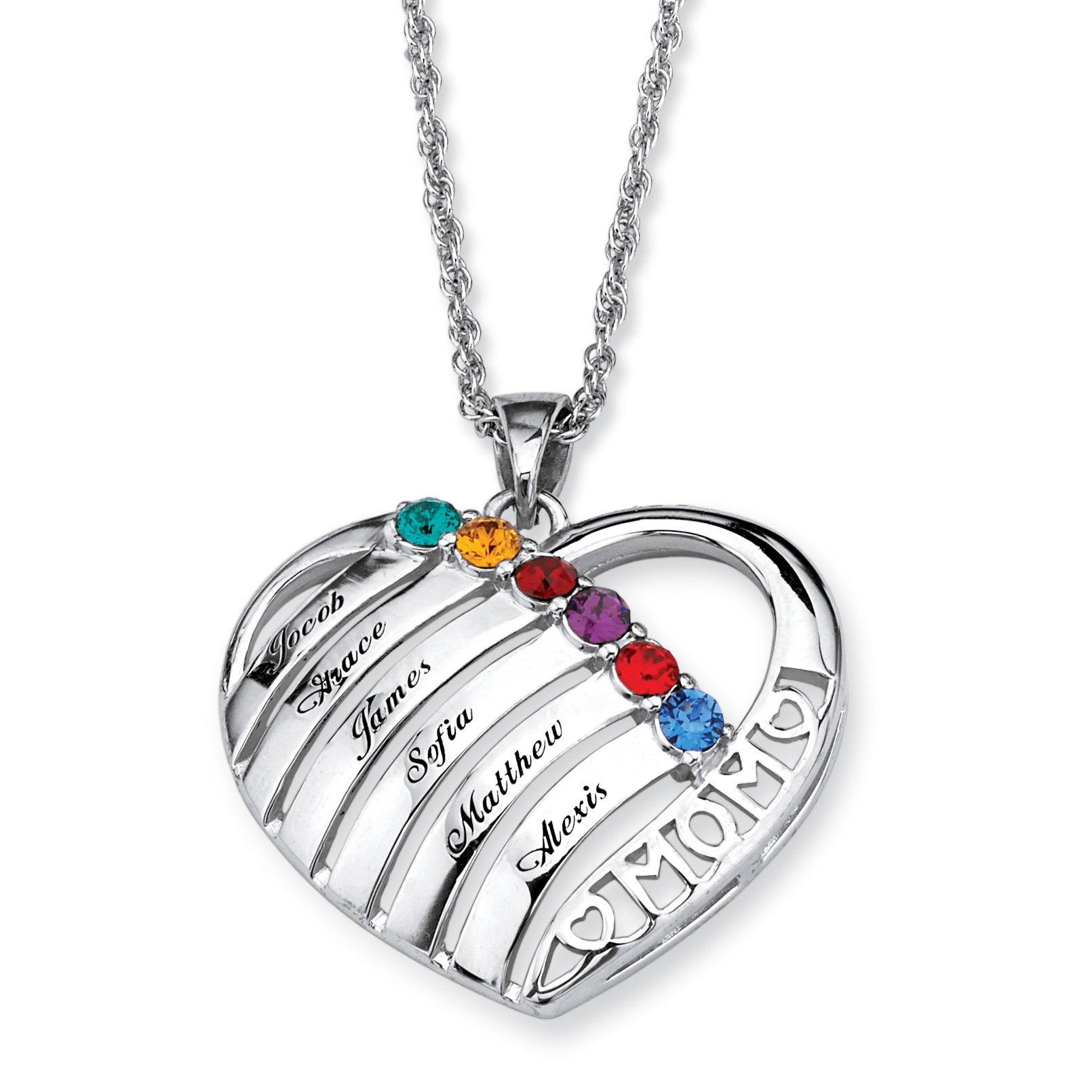 Personalized Birthstone Mom Necklace in Silvertone at PalmBeach Jewelry