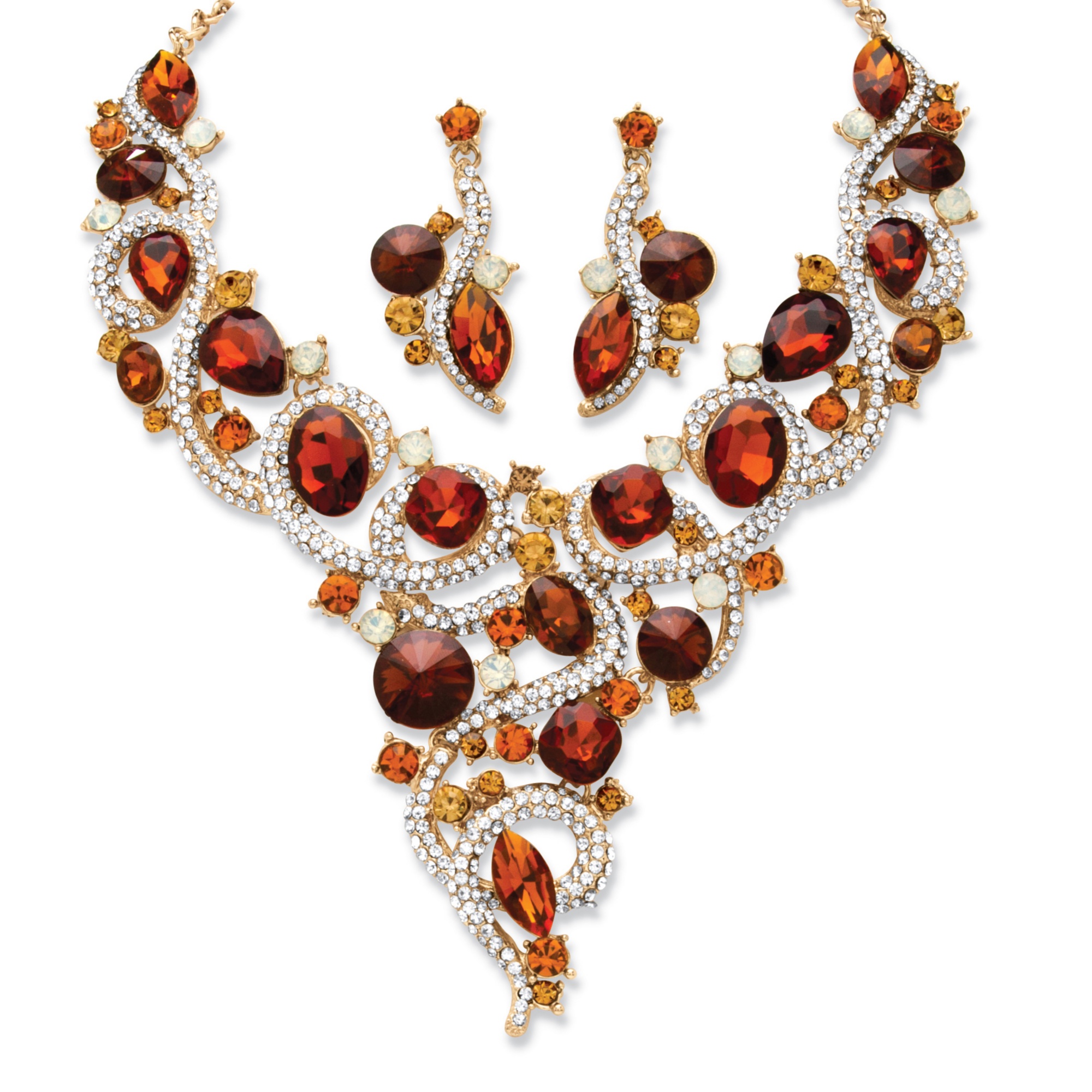 Amber crystals necklace and earrings set