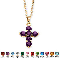 Simulated Birthstone Cross Pendant (15.5mm) Necklace in Yellow Gold Tone
