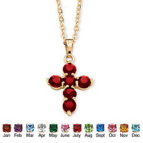 Simulated Birthstone Cross Pendant (15.5mm) Necklace in Yellow Gold Tone