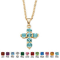 Simulated Birthstone Cross Pendant Necklace in Yellow Gold Tone