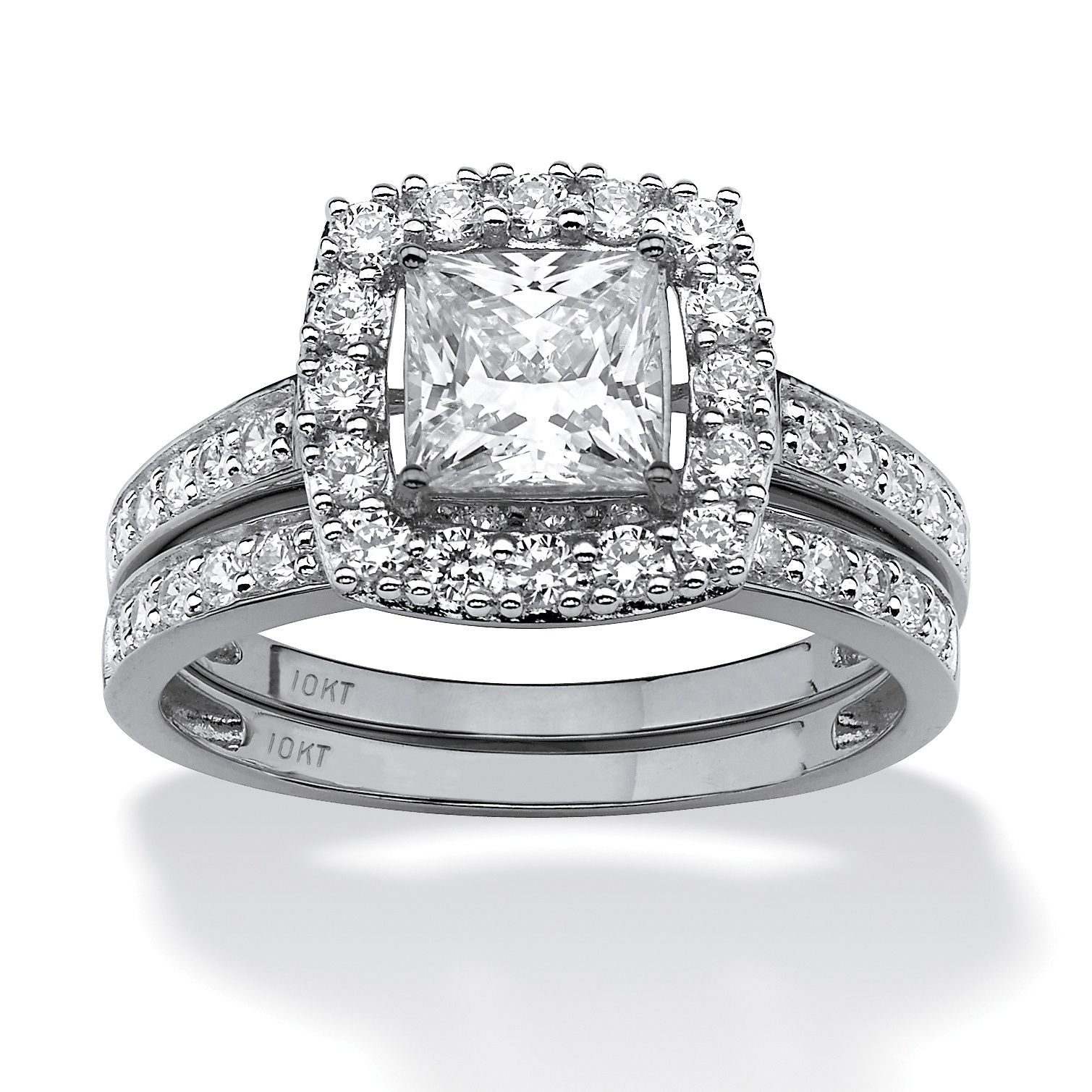 Princess Cut Square Halo Diamond Trio Wedding Ring Sets ...