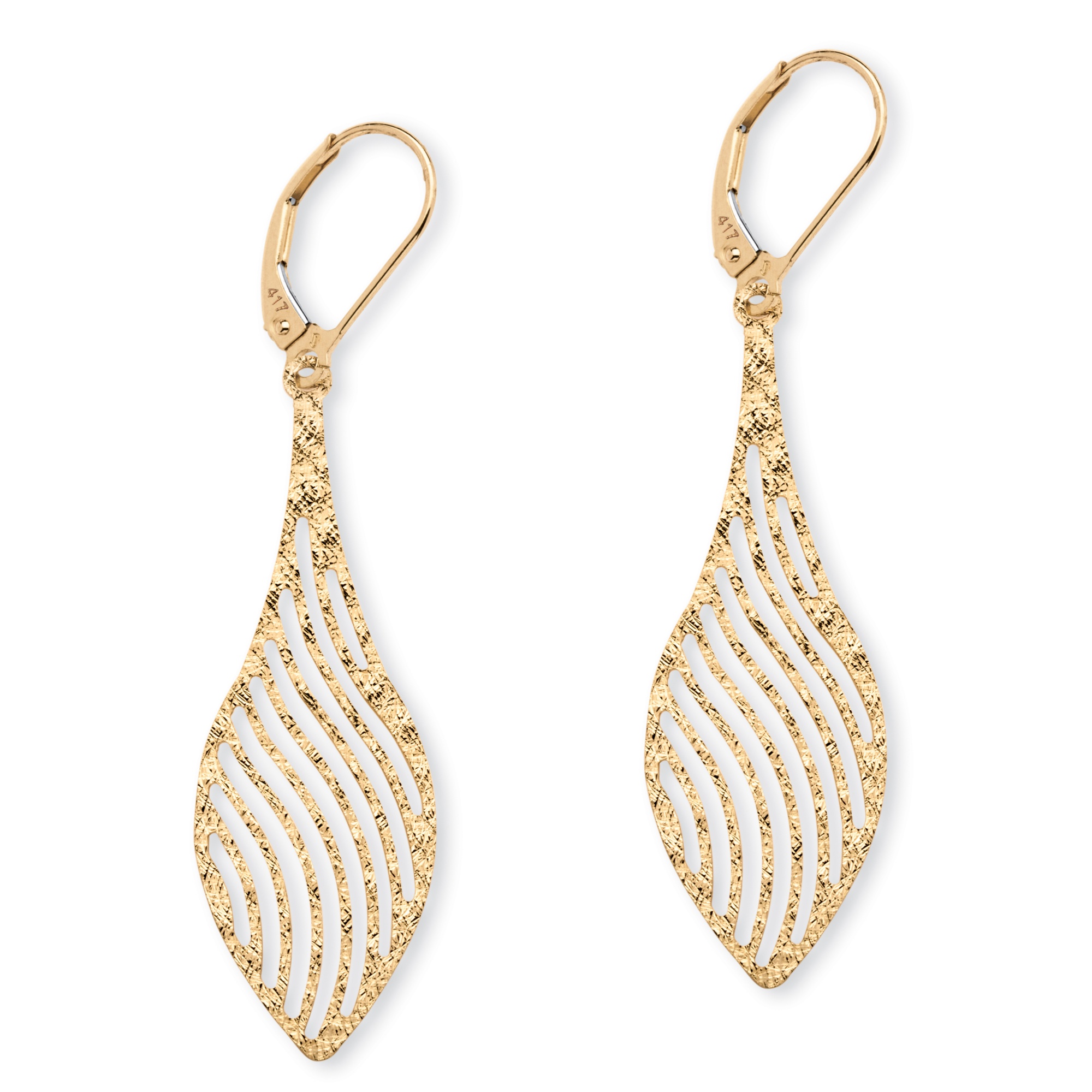 Laser-cut Leaf Drop Earrings In 10k Yellow Gold At Palmbeach Jewelry