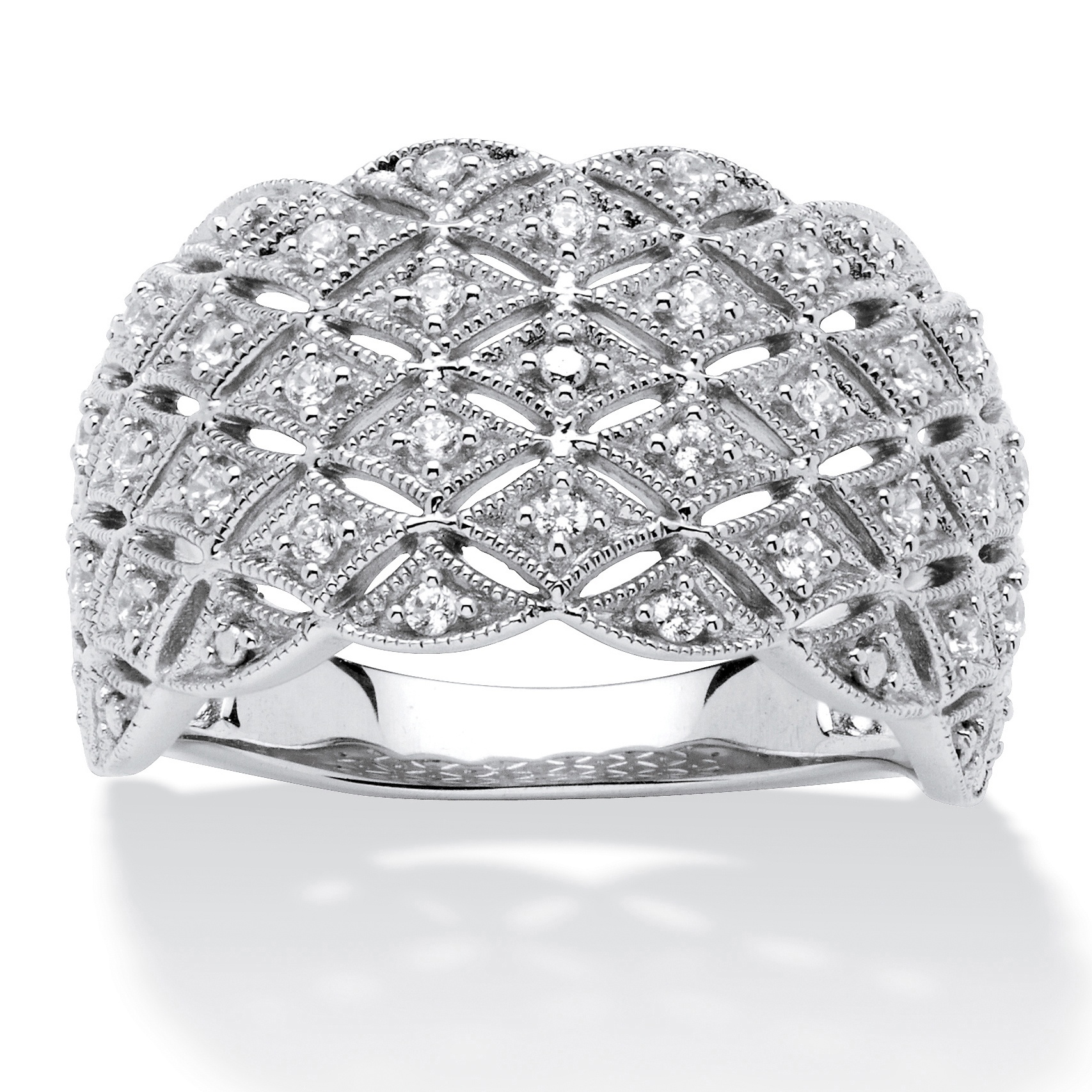 1/4 TCW Round Diamond Lattice Dome Ring in Platinum over Sterling