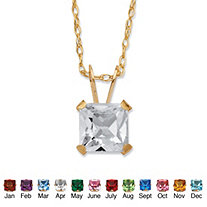 Princess-Cut Simulated Birthstone Pendant Necklace in 10k Yellow Gold 18"