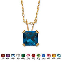 Princess-Cut Simulated Birthstone Pendant Necklace in 10k Yellow Gold 18"