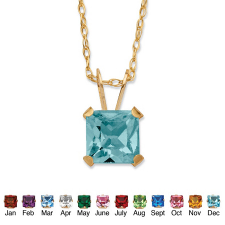 Princess-Cut Simulated Birthstone Pendant Necklace in 10k Yellow Gold 18" at Direct Charge presents PalmBeach