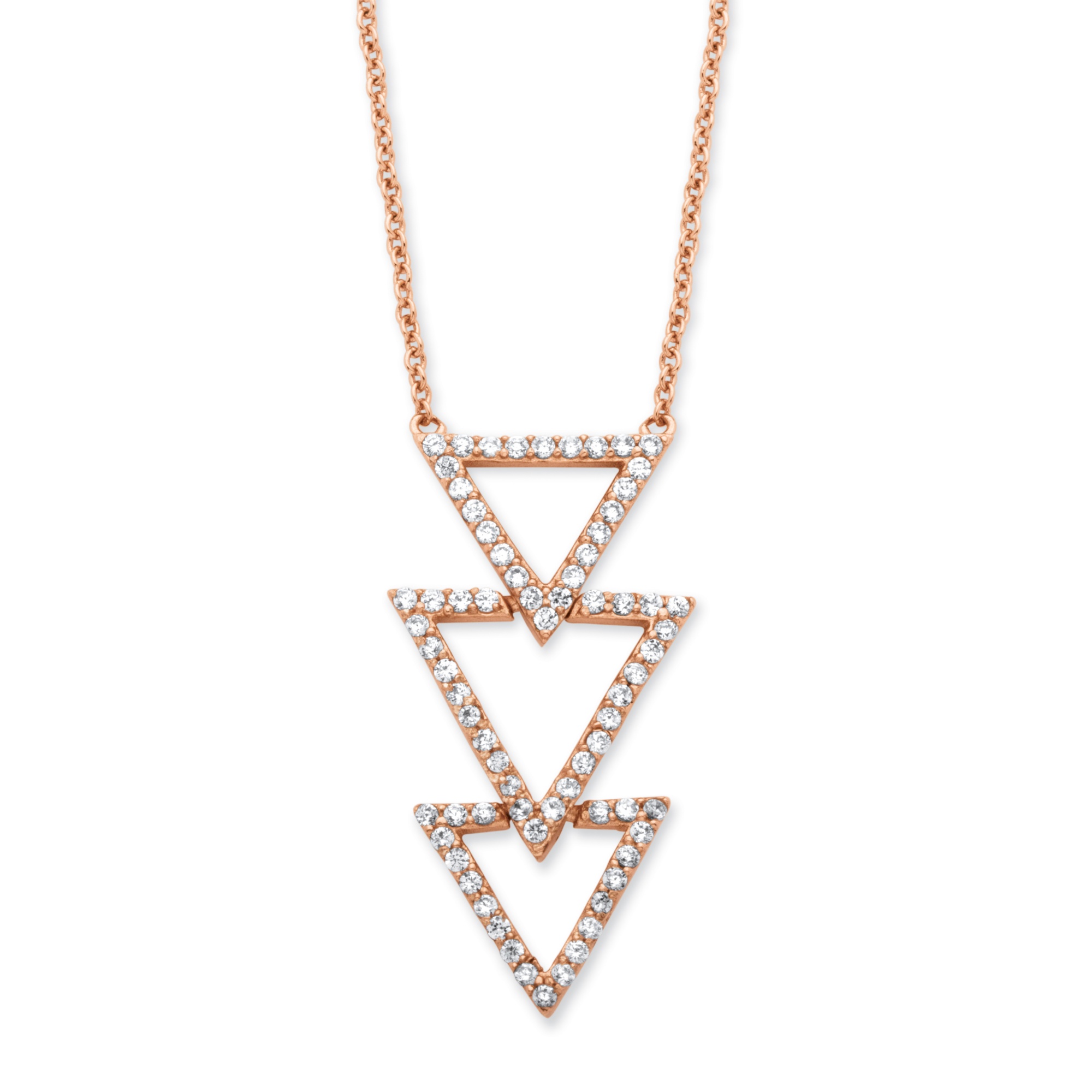 .65 TCW Cubic Zirconia Triple Triangle Necklace in Rose Gold over ...