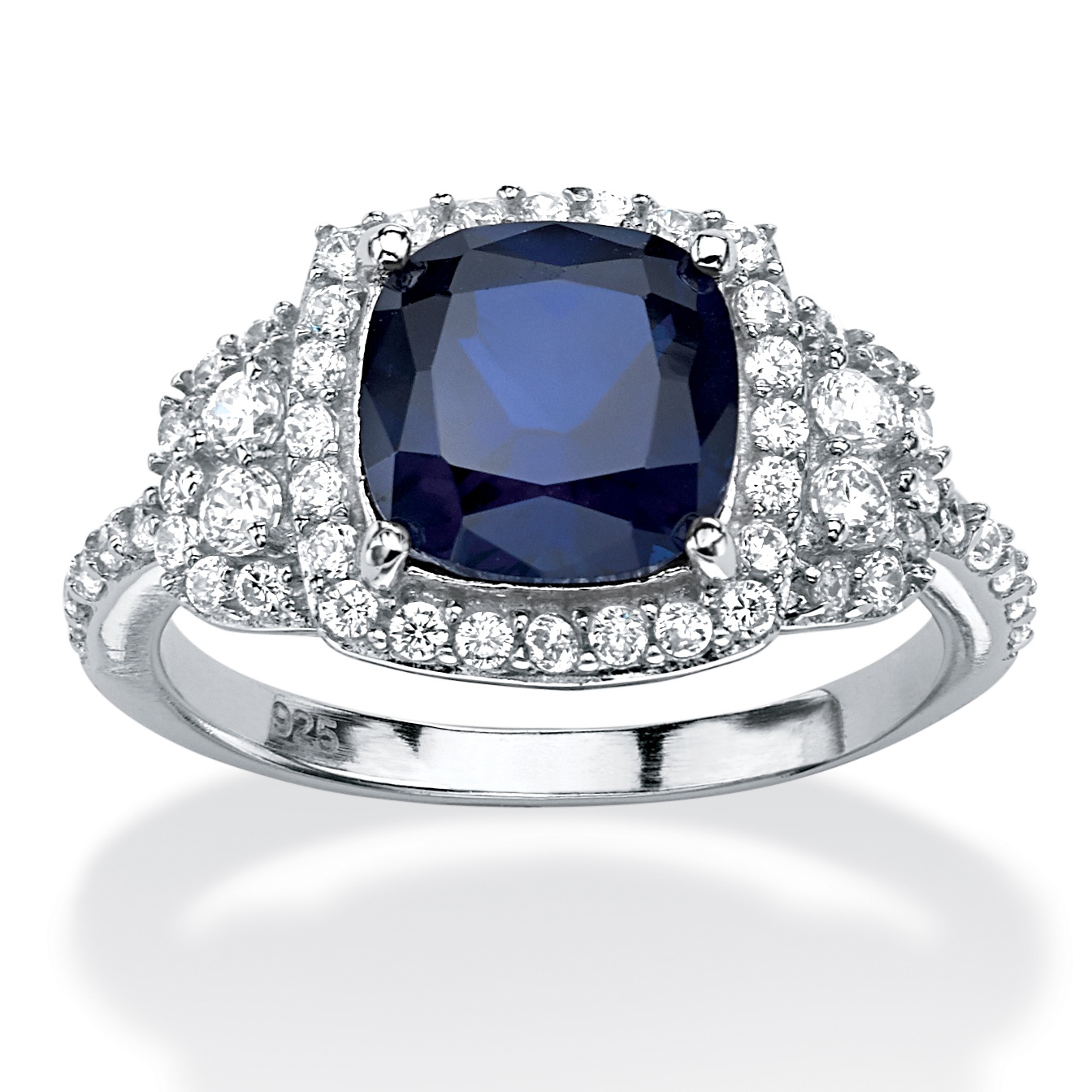 1.36 TCW Cushion-Cut Sapphire Halo Ring in Platinum over Sterling ...