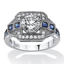 2.46 TCW Round Cubic Zirconia Art Deco-Inspired Halo Ring in Platinum over Sterling Silver