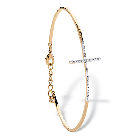Pave Diamond Accent Horizontal Cross Bracelet 18k Gold-Plated at PalmBeach Jewelry