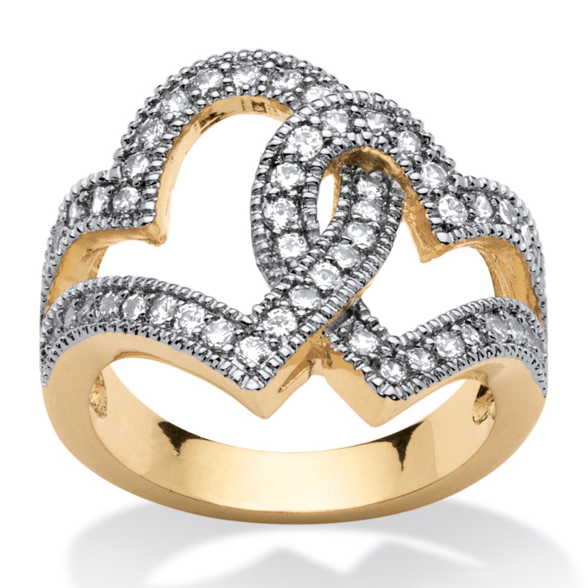 palmbeach jewelry interlocking tcw cubic zirconia 14k plated hearts ring gold palmbeachjewelry