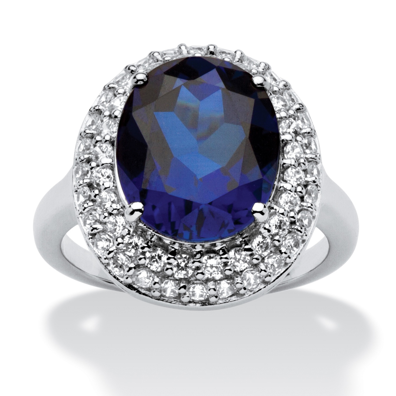 6.68 TCW Oval-Cut Sapphire Double Halo Ring in Platinum over .925 ...