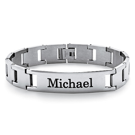 Men's Personalized I.D. Link Bracelet in Stainless Steel 8.5" at PalmBeach Jewelry