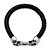 Men's Stainless Steel and Black Leather Linking Skull Bracelet 9"-12 at Direct Charge presents PalmBeach