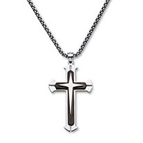 Men's Triple Layer Cross and Box Chain Pendant Necklace in Black Ion-Plated Stainless Steel 24"