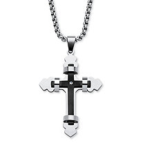 SETA JEWELRY Crystal Accent Gothic Layered Cross Necklace in Black Ion-Plated Stainless Steel 24