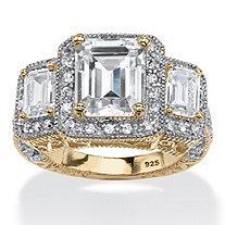5.12 TCW Emerald-Cut Cubic Zirconia Halo Ring in 14k Gold over Sterling Silver