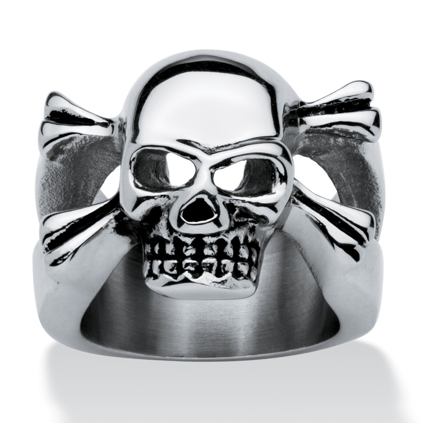 Men's Stainless Steel Skull and Crossbones Ring at PalmBeach Jewelry