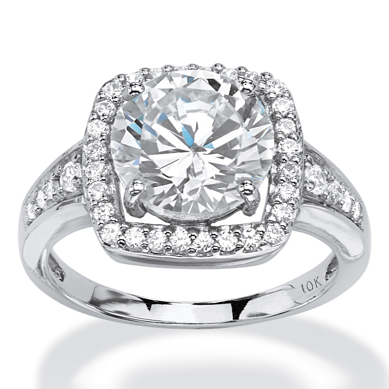 TWC Round Cubic Zirconia Halo Ring Set in 34k White Gold at ...