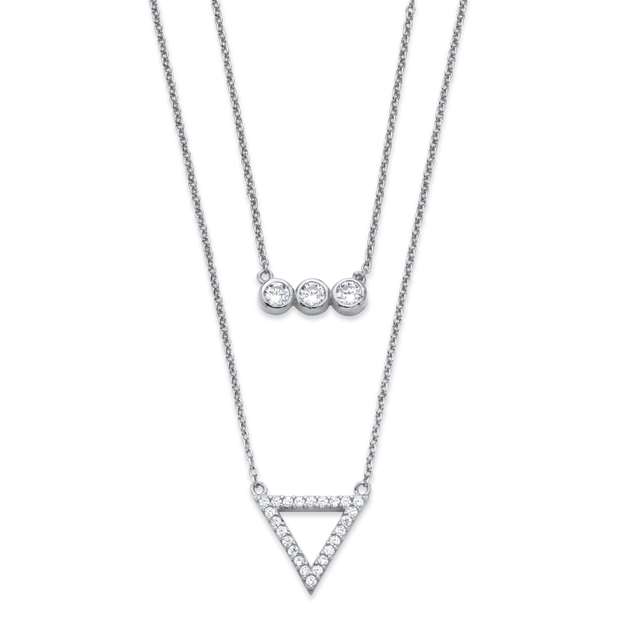 .52 TCW Cubic Zirconia Geometric Double Strand Necklace in Rhodium
