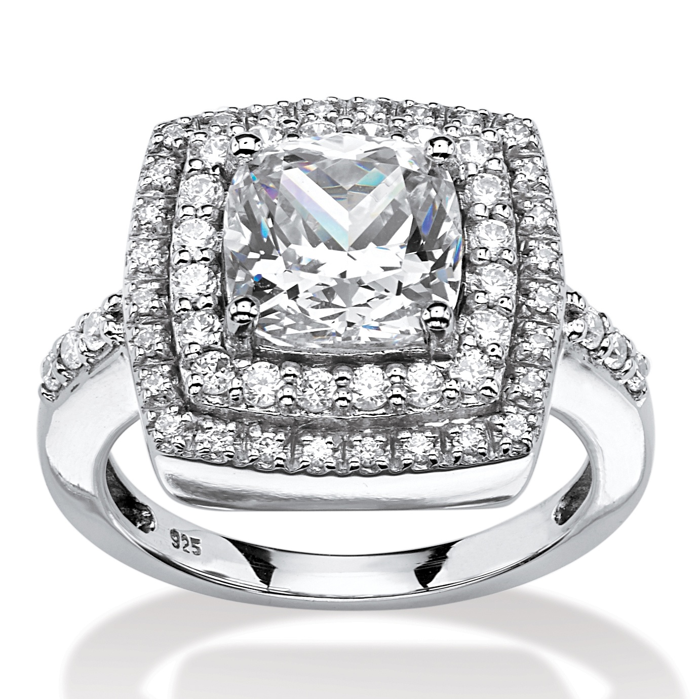 2.23 TCW CushionCut Cubic Zirconia Double Halo Ring in Platinum Over