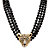 Genuine Onyx and Crystal Leopard Beaded Necklace in Yellow Gold Tone 20"-22"-11 at Direct Charge presents PalmBeach