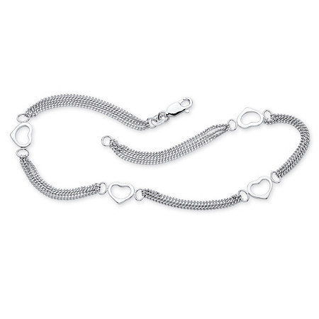 Open Heart Cutout Triple-Strand Ankle Bracelet in Sterling Silver at PalmBeach Jewelry