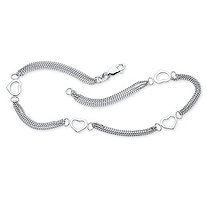 Open Heart Cutout Triple-Strand Ankle Bracelet in Sterling Silver