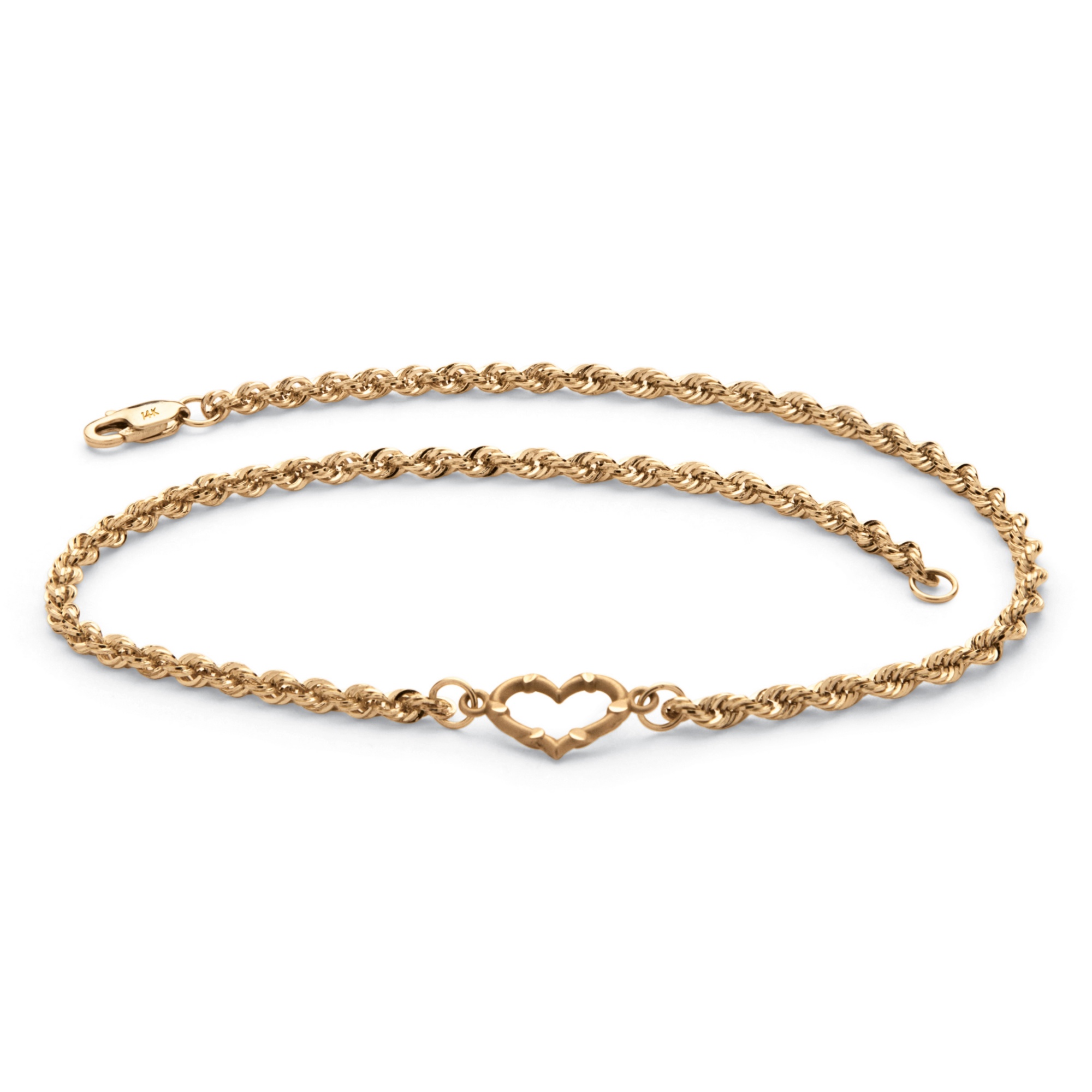 Diamond Cut Open Heart Ankle Bracelet In Solid 14k Yellow Gold At Palmbeach Jewelry