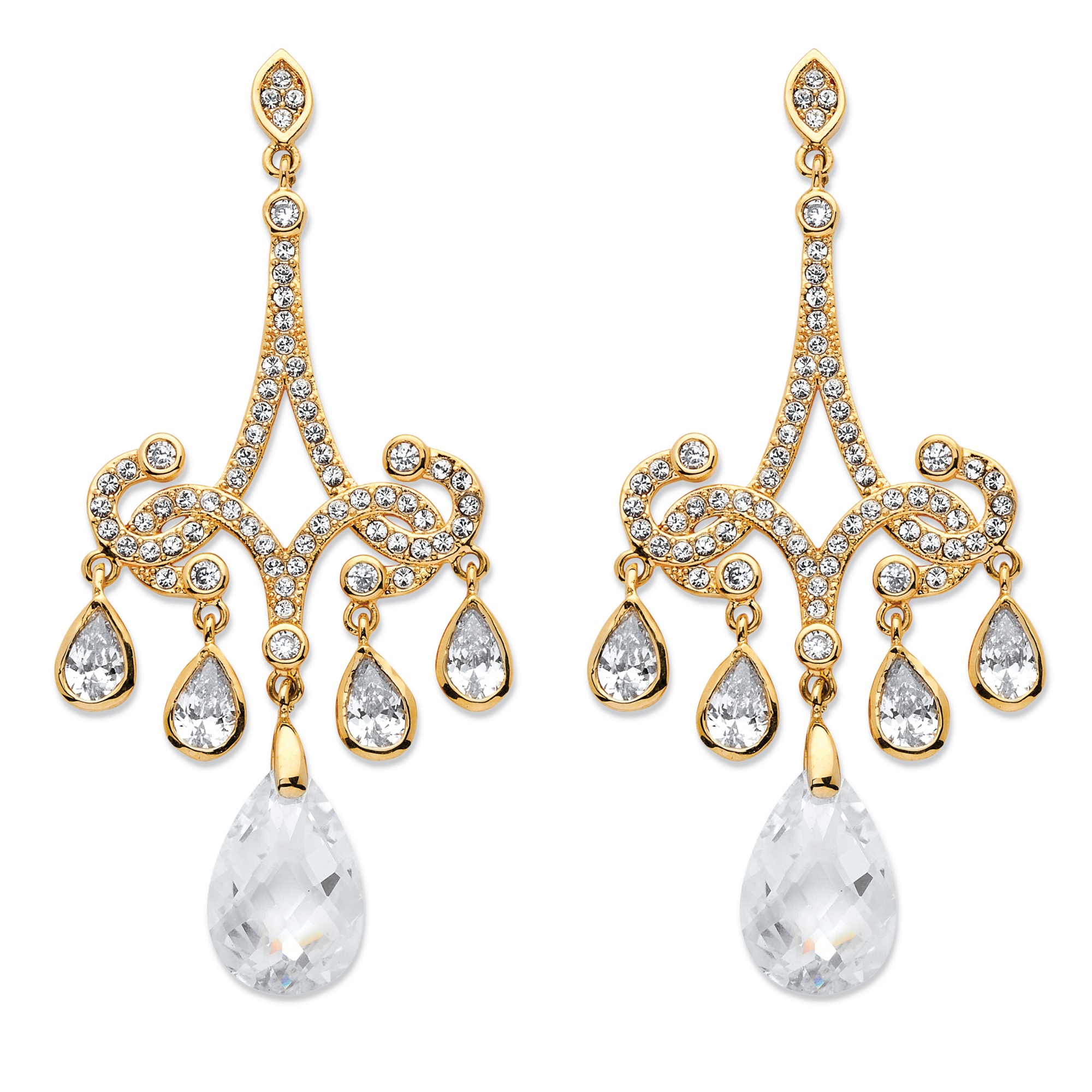 palmbeach jewelry pear cubic zirconia tcw 14k chandelier plated earrings cut gold palmbeachjewelry