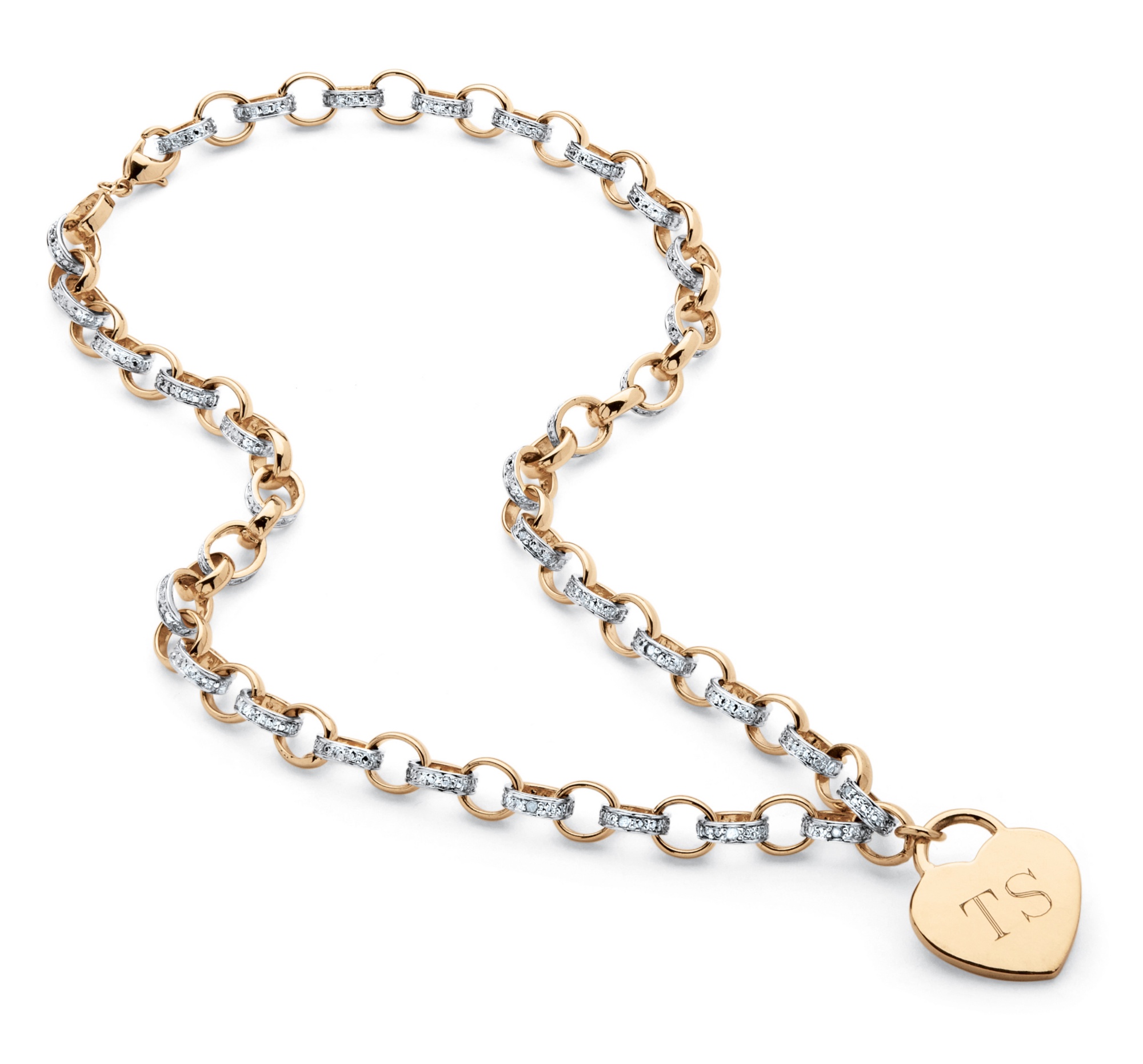 Diamond Accent Personalized Heart Rolo-Link Necklace 18