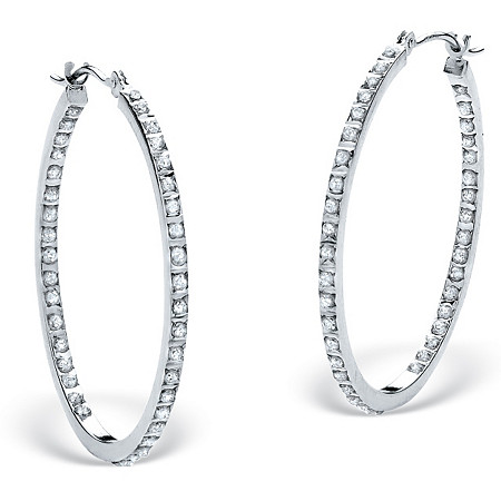 Diamond Fascination Bernish-Set Inside-Out Hoop Earrings in Platinum over .925 Sterling Silver  (1 1/4") at PalmBeach Jewelry