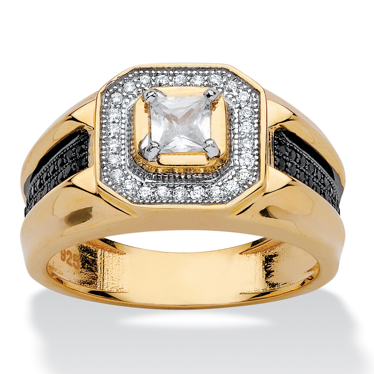 Men's .83 TCW Square-Cut Cubic Zirconia Halo Ring in 14k Yellow Gold ...