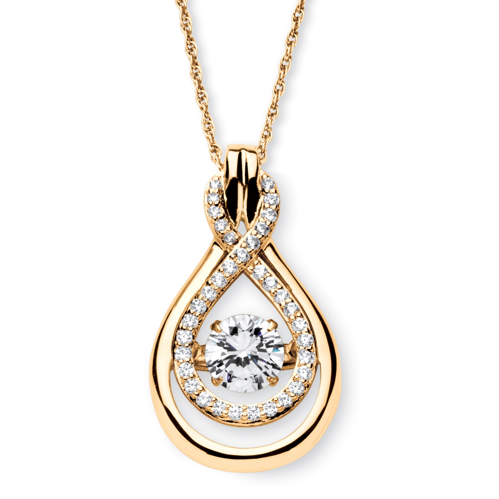 1.24 TCW Round "CZ in Motion" Cubic Zirconia Drop Necklace 14k Gold