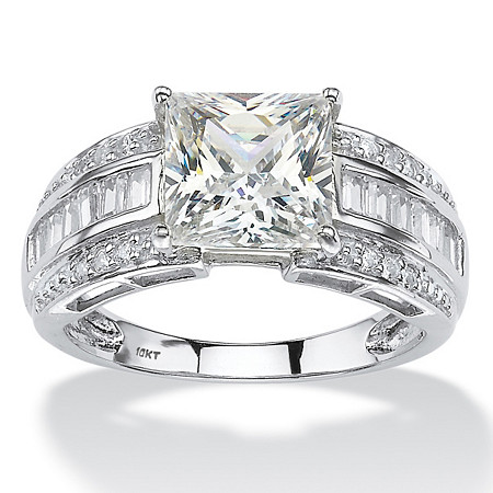 2.94 TCW Square-Cut and Step-Top Baguette Cubic Zirconia Engagement Ring in 10k White Gold at PalmBeach Jewelry