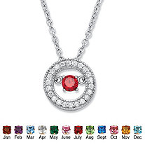 .20 TCW "CZ in Motion" Simulated Birthstone and CZ Halo Pendant Necklace in Sterling Silver 18"