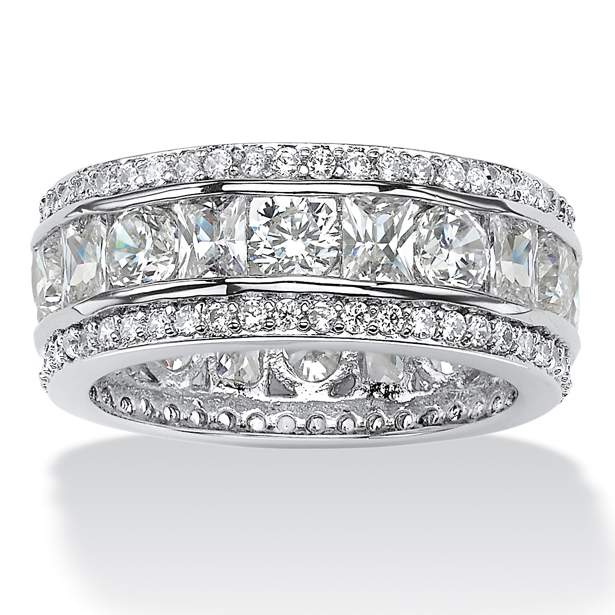 4.66 TCW Emerald-Cut and Round Triple-Row Cubic Zirconia Eternity Ring ...