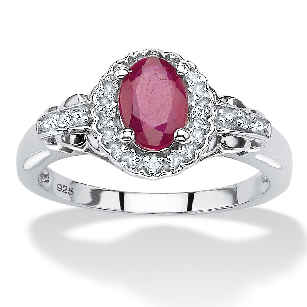 1.18 TCW Oval-Cut Genuine Ruby and Topaz Halo Cocktail Ring in Sterling ...
