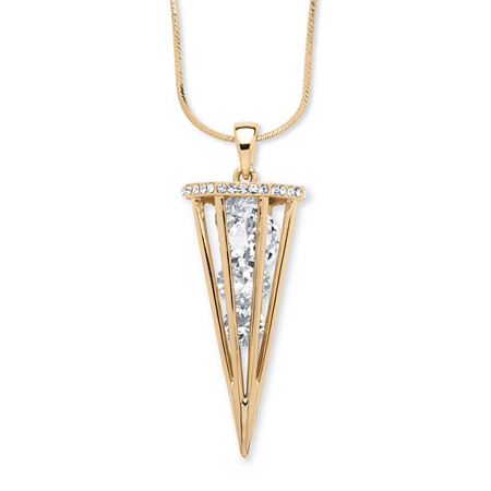 Brilliant-Cut Crystal Charm Cage Pendant With Herringbone Chain in Gold Tone 32"-35" at PalmBeach Jewelry